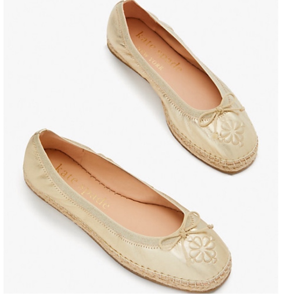 Kate Spade Clubhouse Espadrille Flats Gold Leather *damaged* priced accord SZ 6